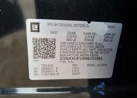 2021 Chevrolet Equinox Lt from USA, damaged, VIN 2GNAXUEV6M6101981